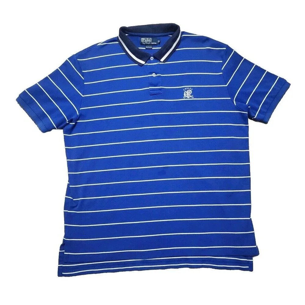 Vintage Polo Ralph Lauren Pique Polo Shirt‎ Mens XL Blue Striped RL Polo Logo